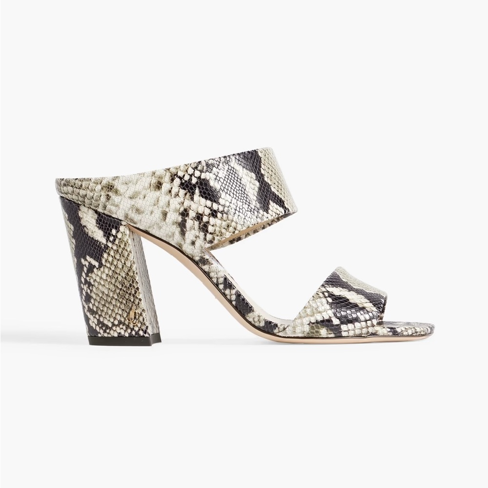 Jimmy Choo Matty 85 snake-effect leather mules, size 7 US / 37 IT